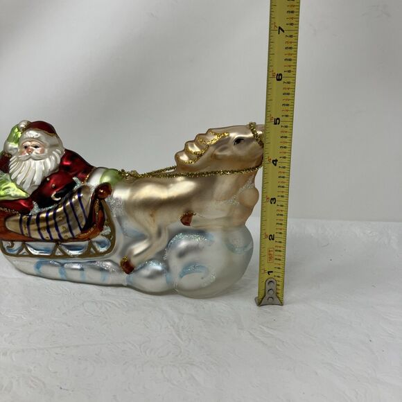 PESCHKA Hand Blown Glass Christmas Santa Sleigh Tree Gifts Reindeer Figurine 9" - Picture 3 of 14